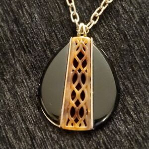 Black Tortois Lucite Gold Pendant Necklace